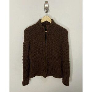 Arte Meche Baby Alpaca Woman S Brown Knit Cardigan 3D Textured Peru Peruvian